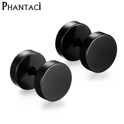 316L Stainless Steel Earrings Double Sided Round Bolt Stud Earrings For Men Women Punk Gothic Barbell Black Earrings Female Male