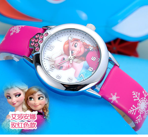 Low price! Leather quartz wrist watch Cartoon Children Watch Princess Elsa Anna watches For kids girl Favorite Christmas gift