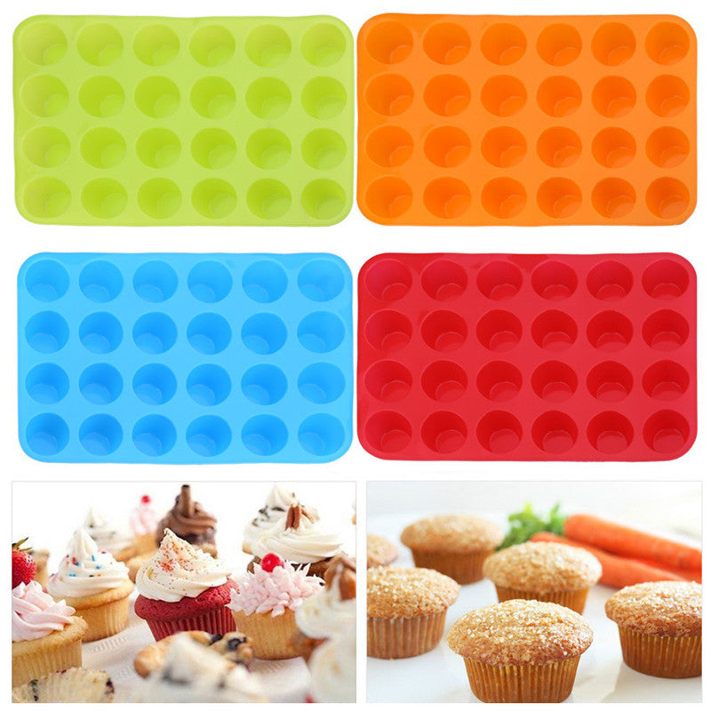 24 Integrated Circular Cup Non-Stick Silica Gel Muffin Bakeware Baking Mold Cake Tools Cupcake Baking Tray Fondant Bakeware