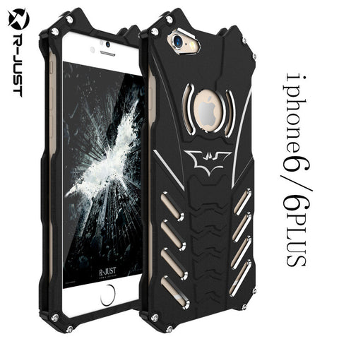 For iphone 6 6S plus case,Armor Heavy Dust Metal Aluminum CNC BATMAN protect Skeleton head phone shell case cover+BATMAN bracket