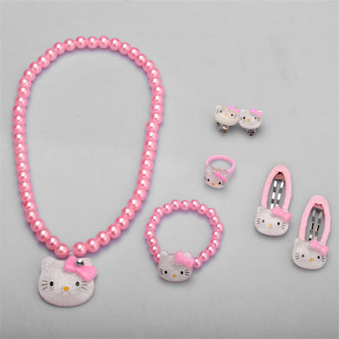 Children Hair Accessories Set Hello Kitty Jewelry 1set=7pcs Jewelry Accessories Necklace Bracelet Hairpin High Quality JQ01