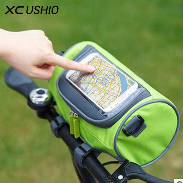 Waterproof Mountain Bike Bicycle Bags Panniers Touch Screen Cycling Phone Bag Case Road Bike Front Tube Handlebar Cylinder Bag