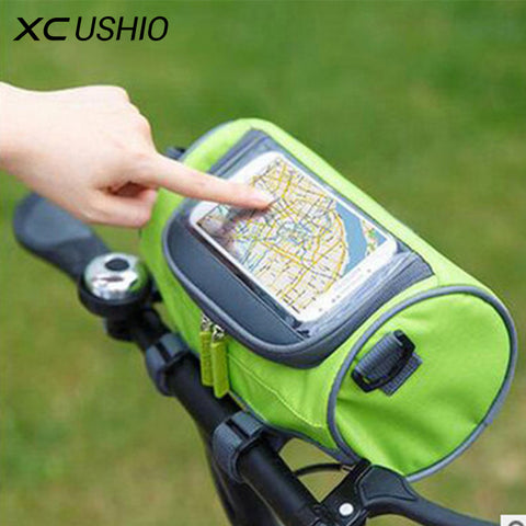 Waterproof Mountain Bike Bicycle Bags Panniers Touch Screen Cycling Phone Bag Case Road Bike Front Tube Handlebar Cylinder Bag