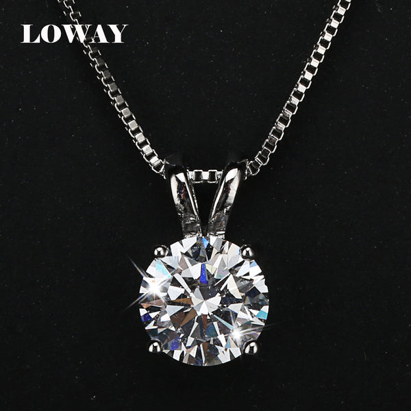 LOWAY Classic Permanent 2 Carat Solitaire Hearts and Arrows Cubic Zirconia Pendant Necklace Fine Jewelry for Women XL1804