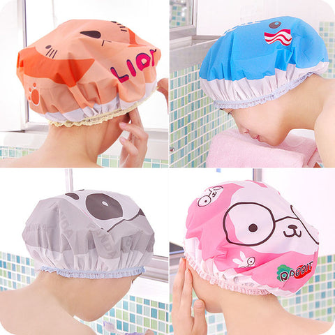 2017 new style shower cap waterproof shower cap lace elastic band hat bath cap cute cartoon bathroom set tool cap clear