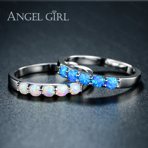 Angel Girl Simple Ring Round White Pink Blue/white Fire Opal Rings for Women Trendy Engagement Wedding Jewelry anillos R74-60912