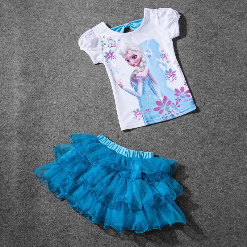 Retail 2017 New Summer Kids Girls Clothing Set Elsa t shirt + Dress Cotton Baby Girls Suits Set fashion Children Girl Clothes