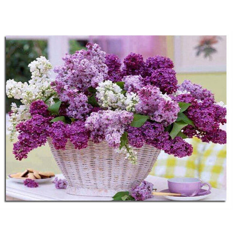 Diamond painting cross stitch Purple flower baskets mosaic&Diamond embroidery&Square full pattern rhinestone kits for needlework