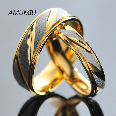 AMUMIU Stainless Steel Couples Rings for Men Women Gold Wedding Bands Engagement Anniversary Lovers his and hers promise KR005