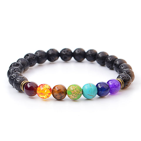Natural Lava Stone Bead Charm Bracelets Women 7 Reiki Chakra Bracelets Healing Balance Bracelet For Men Strand Rainbow Jewelry