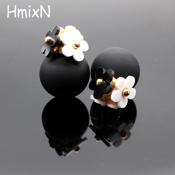 2016 New flower Earrings for Women double two side Brincos simulated pearl ball Mujer boucle Jewelry Women korea stud Earrings