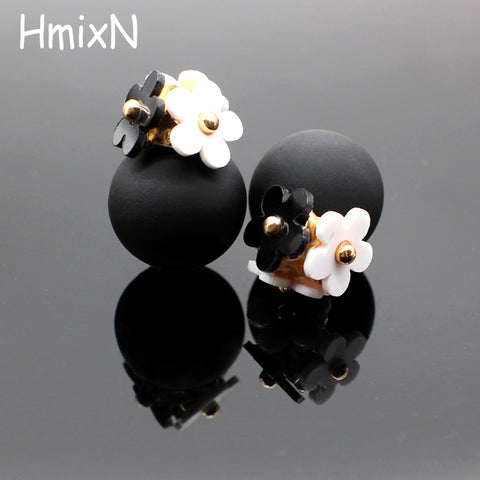 2016 New flower Earrings for Women double two side Brincos simulated pearl ball Mujer boucle Jewelry Women korea stud Earrings