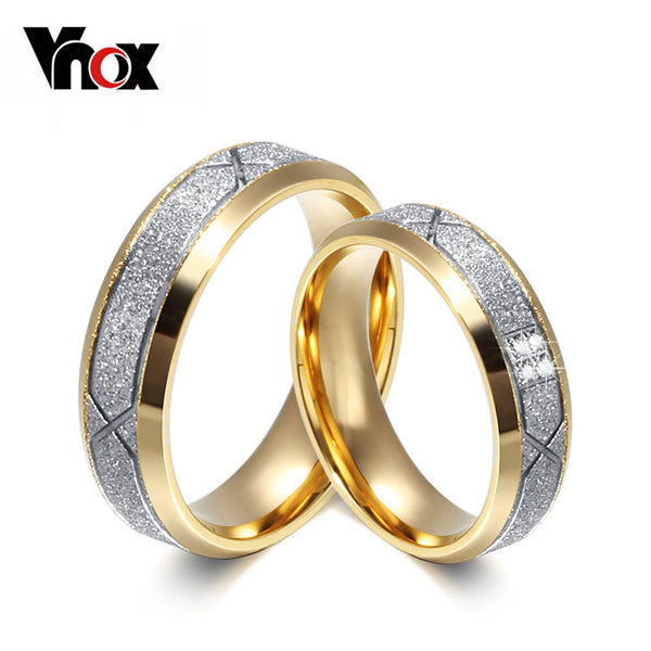 Vnox fashion couple ring for women men frosted matte stainless steel with CZ lover wedding engagement rings