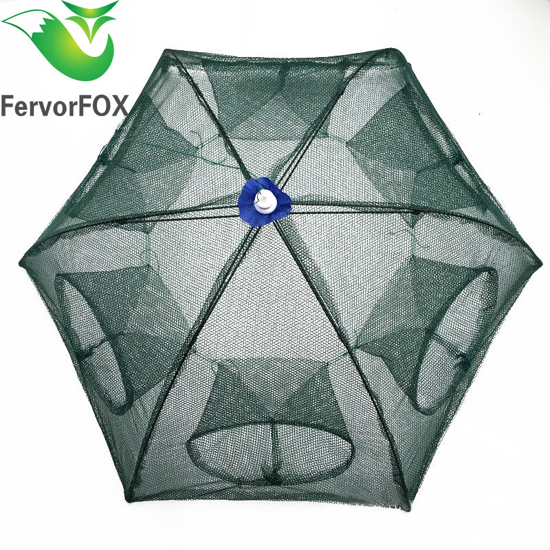 Folded Portable Hexagon 6 Hole Automatic Fishing Shrimp Trap Fishing Net Fish Shrimp Minnow Crab Baits Cast Mesh Trap