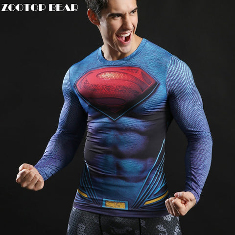 Compression T shirts Long Sleeve Fitness Top Superman Printed Tshirts Superhero Tees Crossfit Bodybuilding Tees 2017 ZOOTOP BEAR