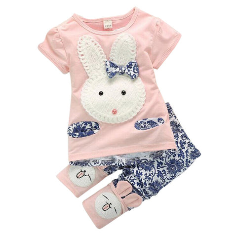 2Pcs Baby Kids Girls Top+Short Pants Summer Suits Cute Rabbit Cartoon Children's Clothing Set