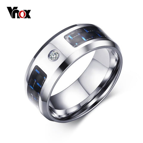 Vnox 2016 New Finger Ring for Men Male Zincon Rings Blank & Blue Carbon Fiber