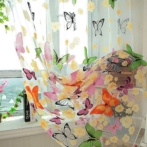Butterfly Tulle Window Screen Door Balcony Curtains Panel Scarf Valance