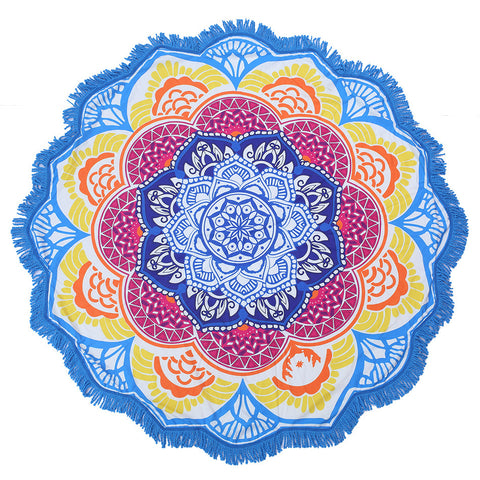 Beach towel Tassel Indian Mandala Tapestry Totem Lotus Printing Beach Towels Yoga Mat Sun block Round Bikini Cover-Up Blanket