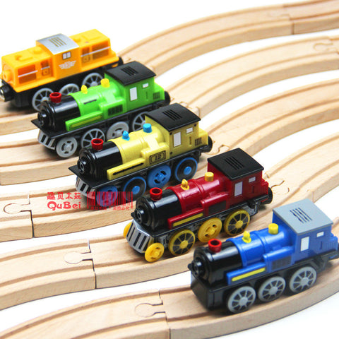 Magnetic electric locomotive may sound emitting small wooden train track set accessories 1pcs