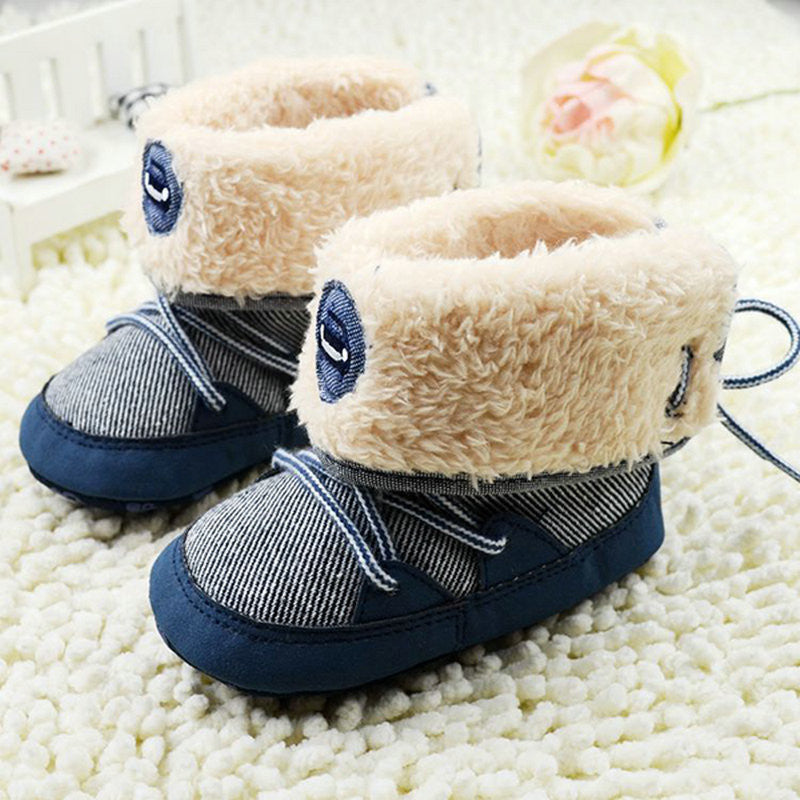 New Baby Boy Prewalker Soft Snow Boots Faux Fur Lace Up Toddler Boots Shoes X16