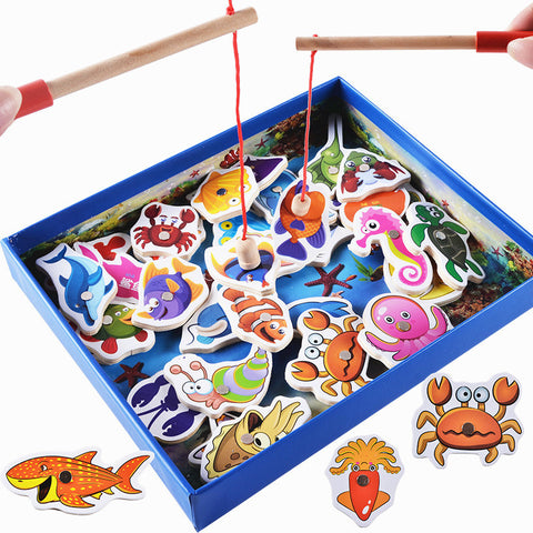 Baby Educational Toys 32Pcs Fish Wooden Magnetic Fishing Toy Set Fish Game Educational Fishing Toy Child Birthday/Christmas Gift