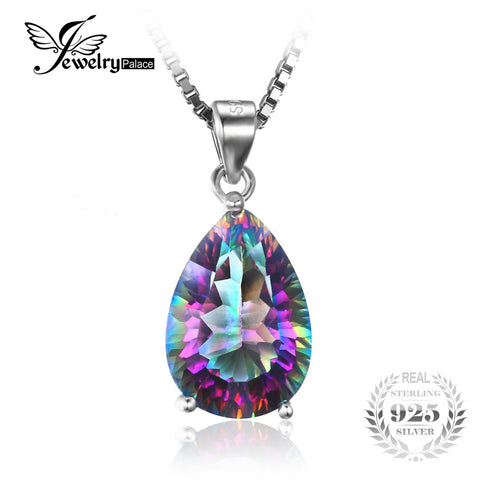 JewelryPalace Pear 4.5ct Genuine Rainbow Fire Mystic Topaz Pendant For Women Solid 925 Sterling Silver Jewelry Not Include Chain