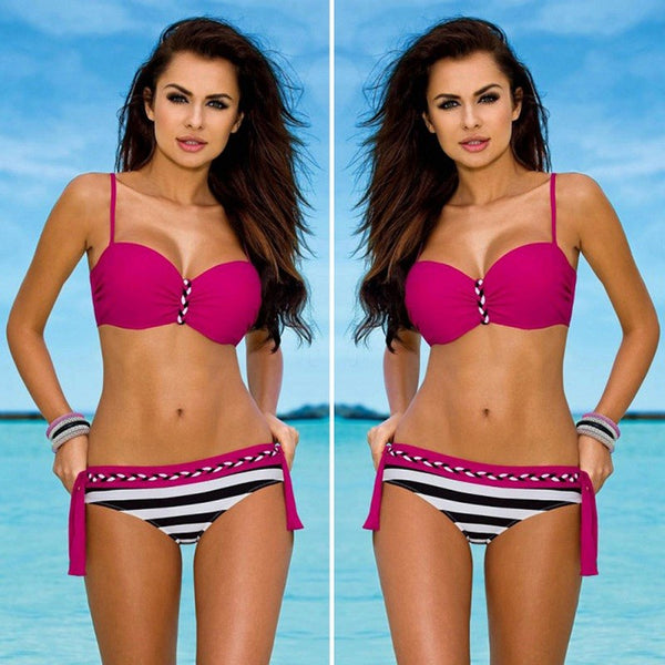 YCDKK New Sexy Brazilian Push Up Biquini Swimwear Female Stripe Tanga Bikinis Halter Swimsuit Beach Bathing Suit Maillot De Bain