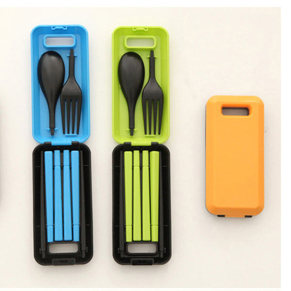 Portable Folding Travel Dinnerware Set Korean Tableware Cutlery Fork Chopsticks Set For Kids Bento Lunch Box Accessories