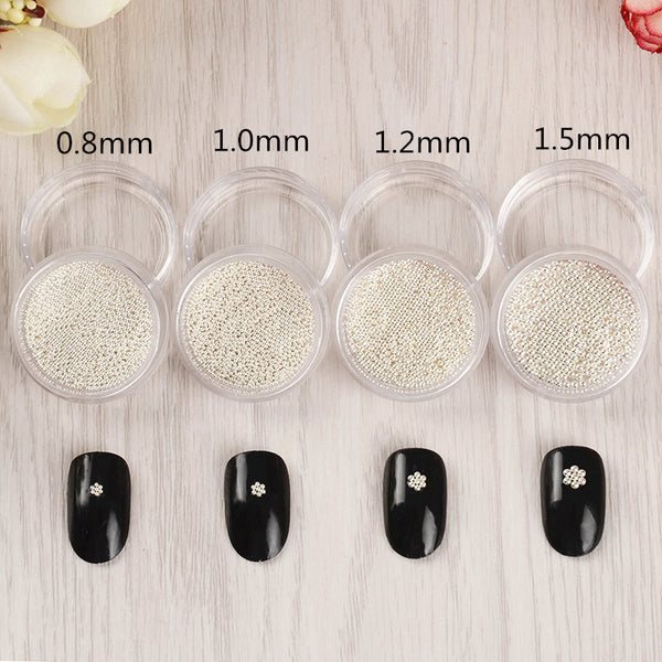 1 Box Silver Steel Bead 3D Nail Decoration 0.8mm/1.0mm/1.2mm/1.5mm Manicure Nail Art Decoration