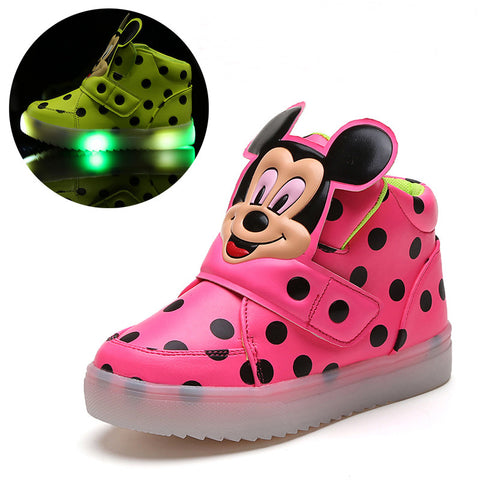 Children Shoes With Light Popular in Europe Boys Shoes Autumn Winter Dot Cartoon Led Sport Girls Sneakers Kids Shoes Size 21-30