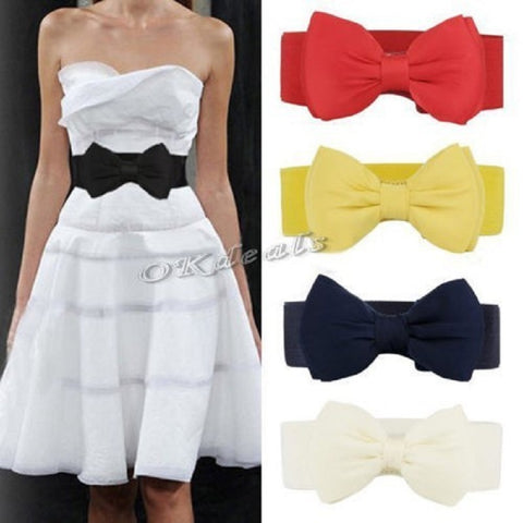 2017 New Arrival Fashion Women Lady Bowknot Stretch Elastic Bow Wide Stretch Buckle Waistband Waist Belt