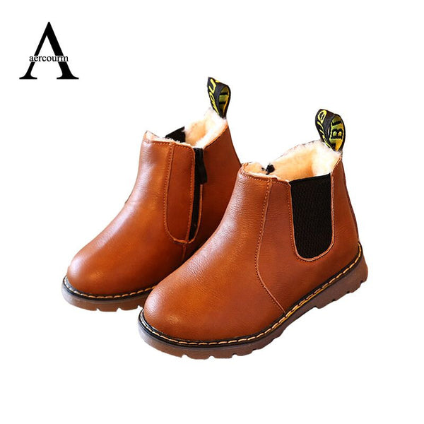 Aercourm A 2017 New Autumn Children PU Shoes Boys Girls Children Boots Winter England Retro Martin Boots Kids Solid Boots 21-36