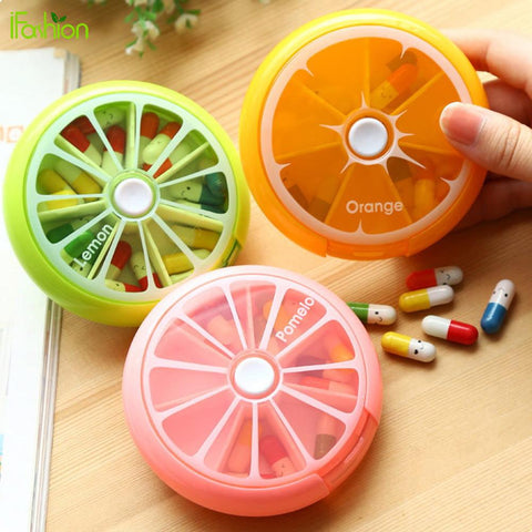 Round Outdoor Travel Pill Cases Portable 7-Day Rotating Medicine Box Tablet Dispenser Storage Container Cute Candy Color