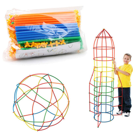 100/200pcs Assembled Building Blocks Toy Children Educational Colorful Plastic Straw Fight Inserted Blocks Christmas Gift
