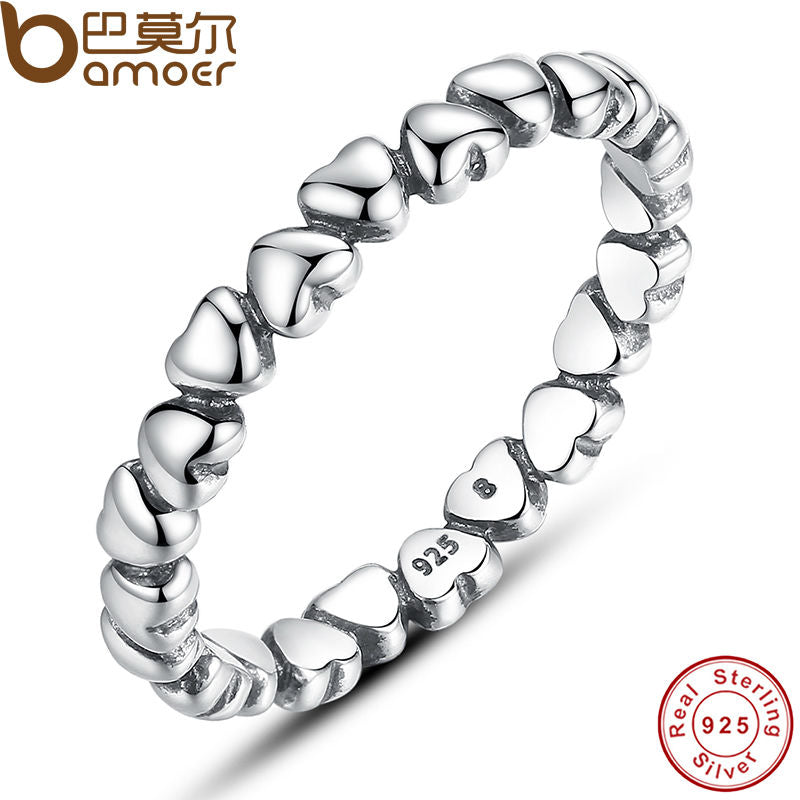 BAMOER Authentic 925 100% Solid Sterling Silver Forever Love Heart Finger Ring Original Jewelry Valentine's Day Gift PA7108