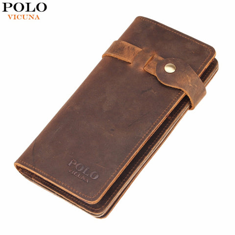 VICUNA POLO Vintage Hasp Open Genuine Leather Wallet High Large Capacity Unique Decor Crazy Horse Genuine Leather Man Wallet