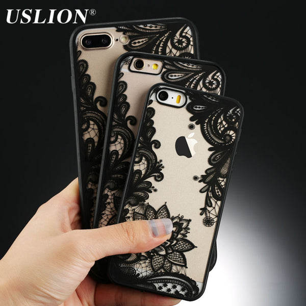 Sexy Retro Floral Phone Case For Apple iPhone 7 6 6s 5 5s SE Plus Lace Flower Hard PC+TPU Cases Back Cover Capa For iPhone7Plus