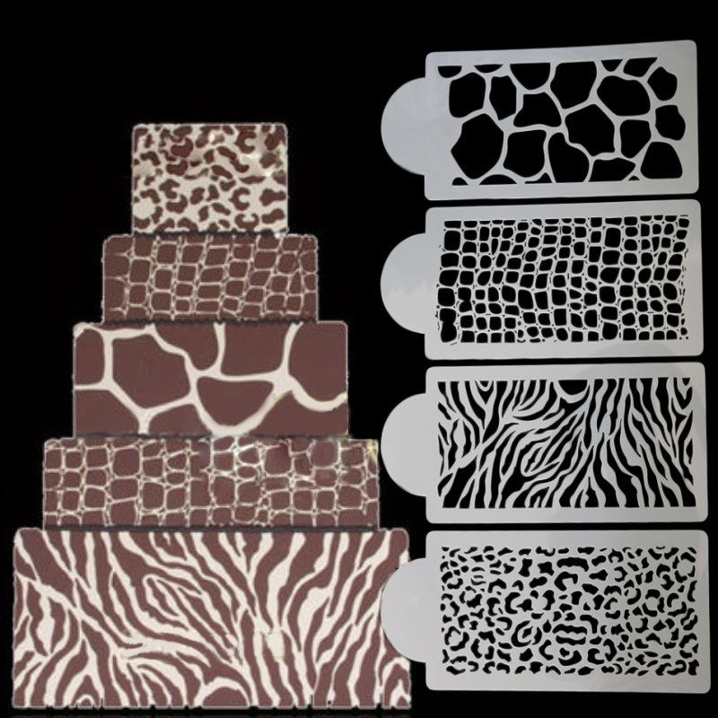 4PC Cake Decorating bakery tool fondant mold Croco snakeskin leopard zebra Bakeware Baking Fondant Cake Stencil Template Mold