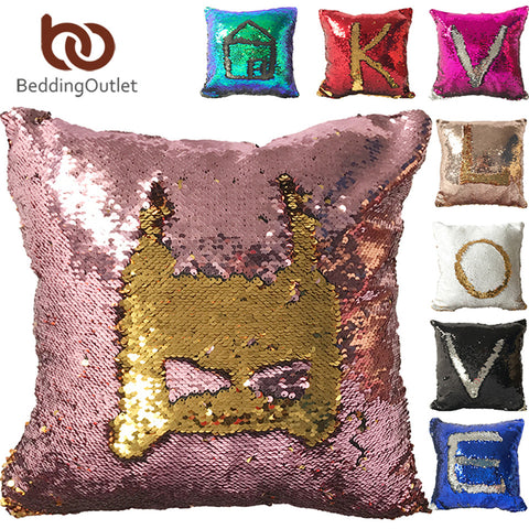 BeddingOutlet DIY Mermaid Sequin Cushion Cover Magical Pink Throw Pillowcase 40cmX40cm Color Changing Reversible Pillow Case