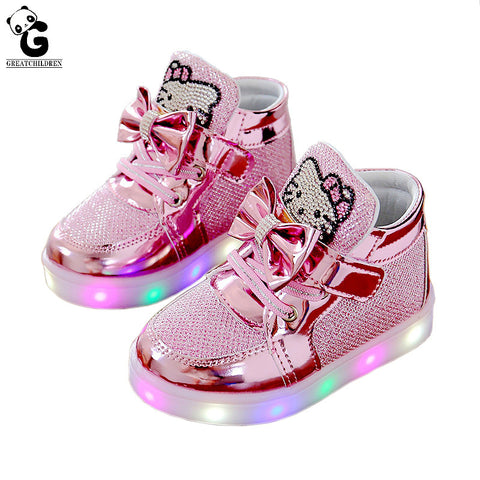 Fashion LED Girls Shoes Baby Shoes Kids Light Up Glowing Sneakers Little Girl Princess Children Shoes Christmas Girl Boots
