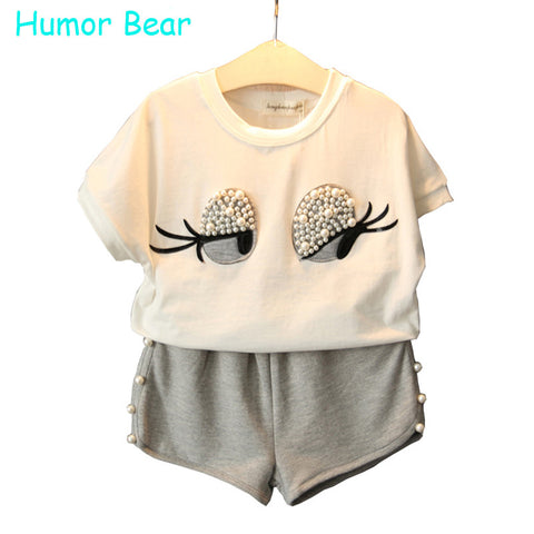 Humor Bear Girls Clothing Set Pearl Girls Clothes Set Lovely Long Eyelashes Toddler Girl tops + Pants Girls Suit Kids Clothes