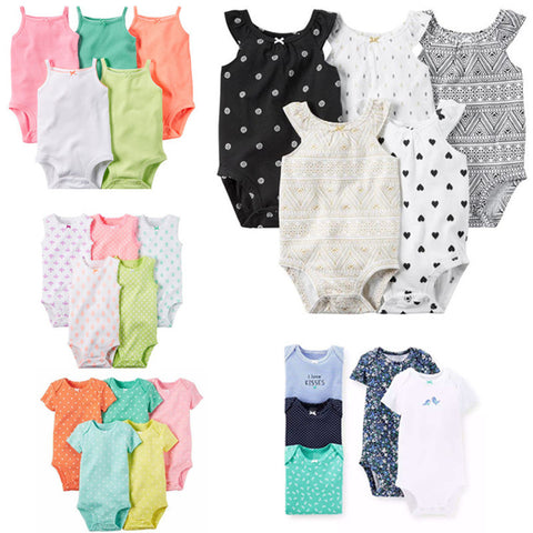 5 Pieces/Lot Baby Bodysuits Sling Sleeveless Short Sleeved Cotton Baby Jumpsuit Baby Clothes Dot Print  Baby Girls Bodysuits V49