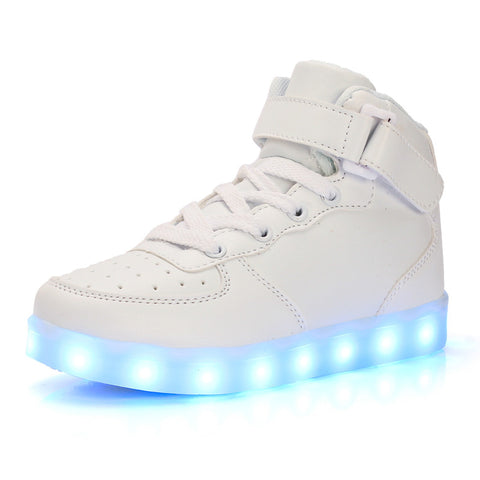 2017 New Kids Boys Girls USB Charger Led Light Shoes High Top Luminous Sneakers casual Lace Up Dance Shoes Unisex Sportswear