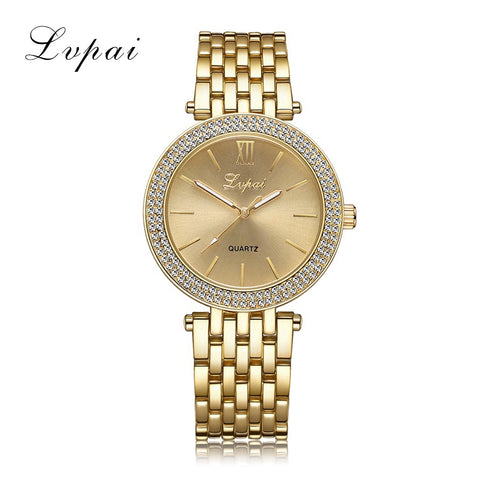 Lvpai Brand 3 Colors Women Watches Crystal Round Wristwatch Modern Gold Watches For Ladies Luxury Female Quartz Watch