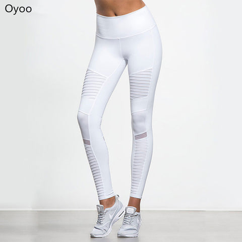 Flora M Women Elastic waistband Yoga pants with Mesh Panels High Waisted Moto Leggings in White Sport Yoga Leggings S/M/L FT025