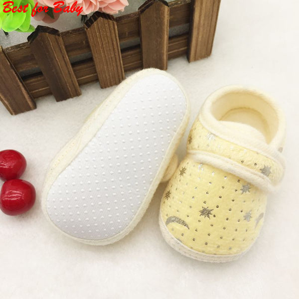 Cute Star Print  Infants Baby First Walkers Boys Girls Hook & Loop Anti-slip Shoes Cotton Crib Shoes Prewalker