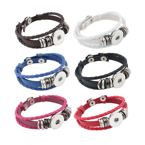Wholesale Snap Button Bracelet&Bangles 6 color High quality PU leather Bracelets For Women 18mm Snap Button Jewelry ZE106