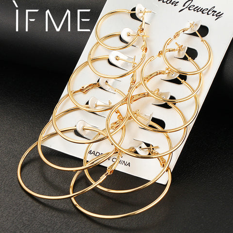 6 PCS/LOT Steampunk Gold Color Big Hoop Earrings Simple Style Earring High Quality Engagement Gift Jewelry Brinco Argola