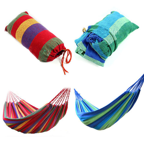 Portable Outdoor Hammock Garden Sports Home Travel Camping Swing Canvas Stripe Hang Bed Hammock Red, Blue 190 x 80cm